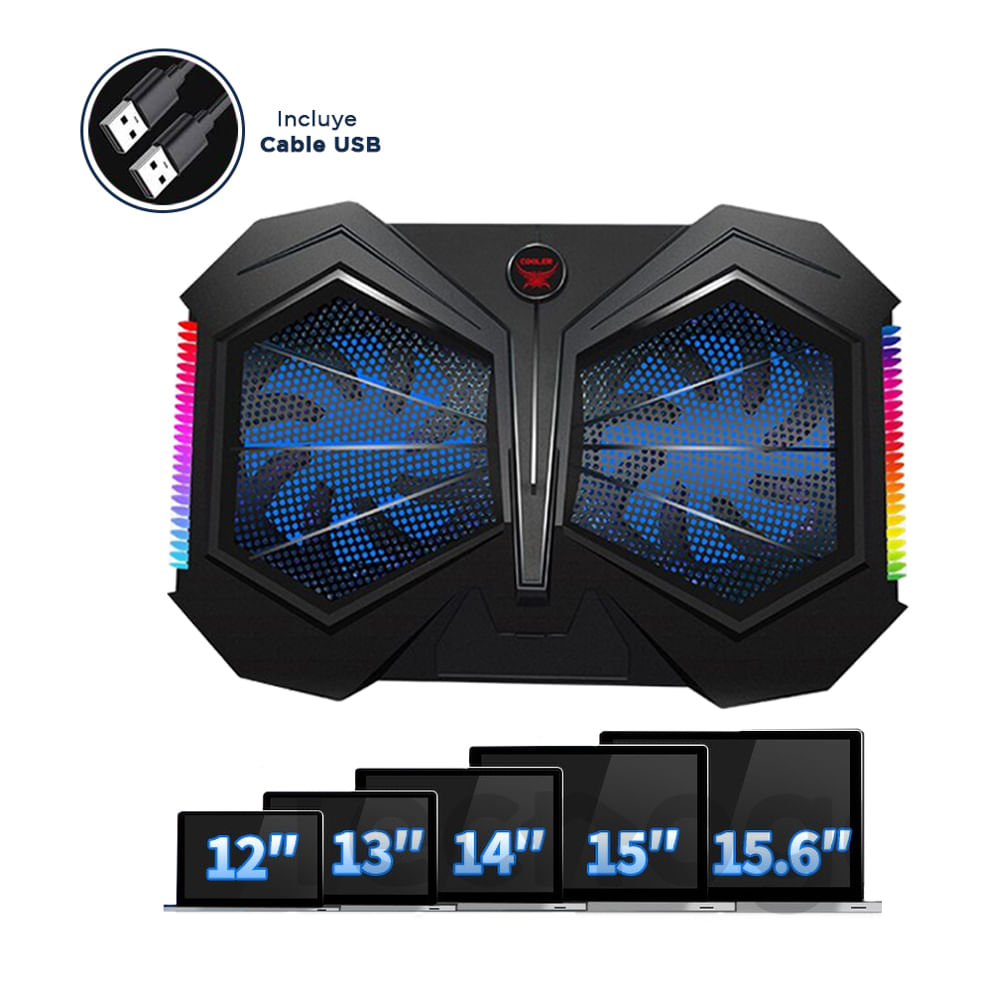 Cooler 2 Ventiladores Gamer RGB Enfriamiento de Laptop o Notebook 16" - YL-017