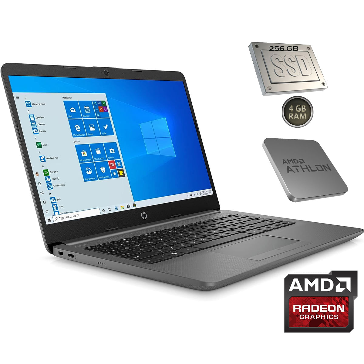 Laptop 14" HP 14-DK1015LA AMD Athlon Silver 4Gb Ram 256Gb Ssd
