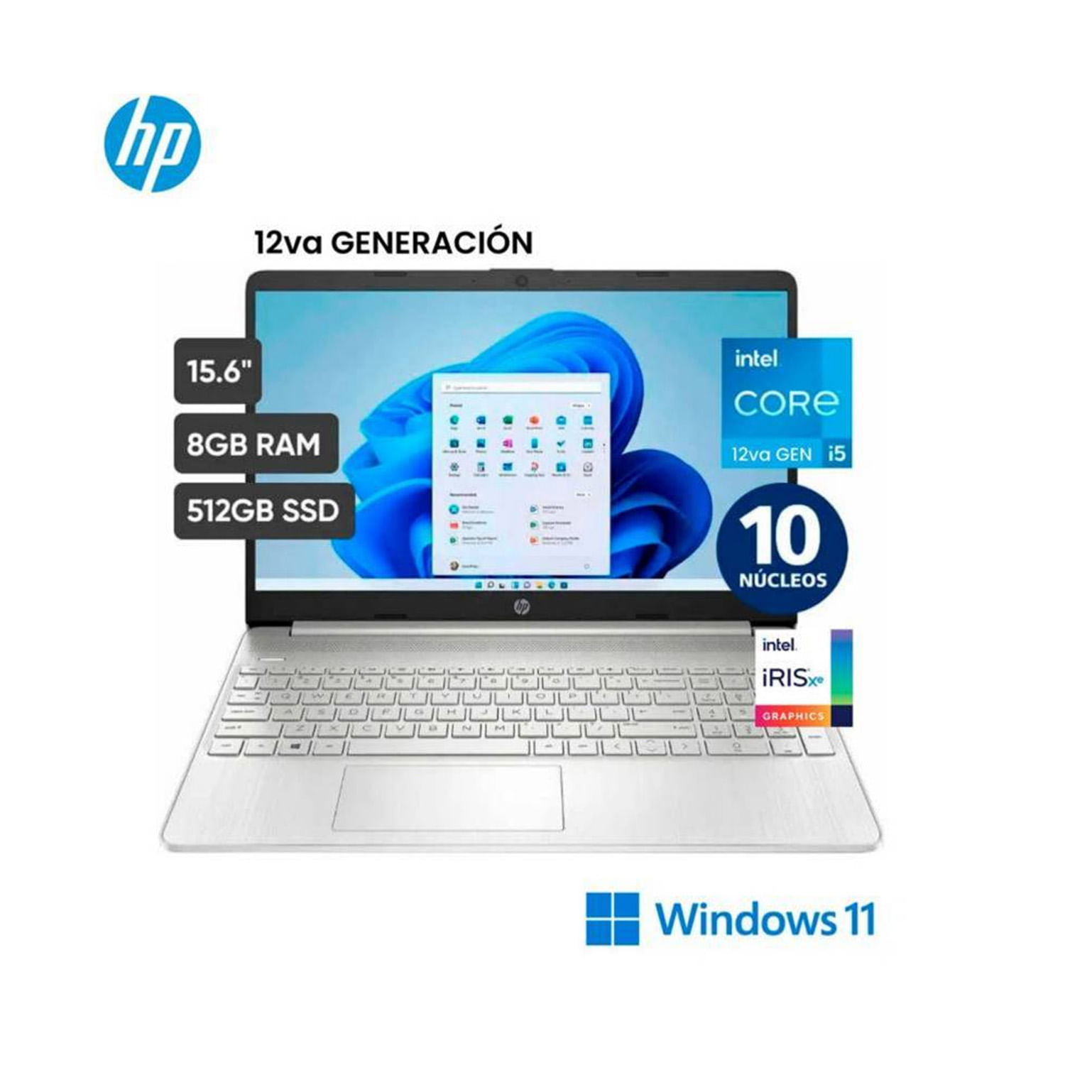 Laptop HP 15.6" Intel Core i5-1235U- 12VA Generacion 10 núcleos 8GB 512GB SSD W11 Home 15-DY5000LA
