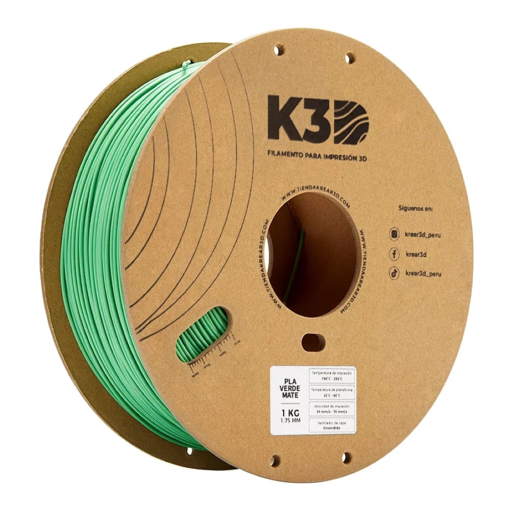 Filamento K3D PLA Verde Mate 175mm 1Kg