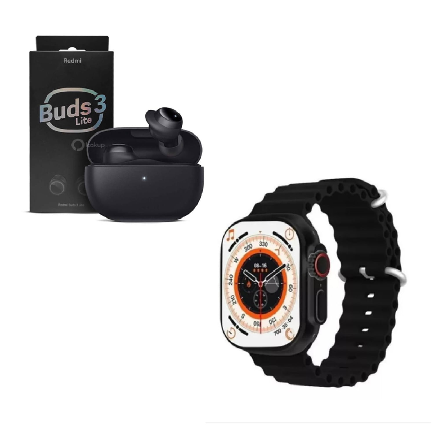 Pack Audífonos Buds 3 Lite y Smartwatch T900 Ultra Negro