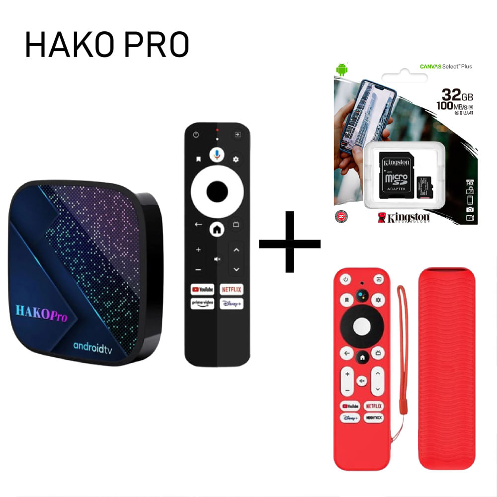 TV Box Hako Pro Android TV 4K S905Y4 Ultra HD +Funda Roja PROTEC+ MEM 32G