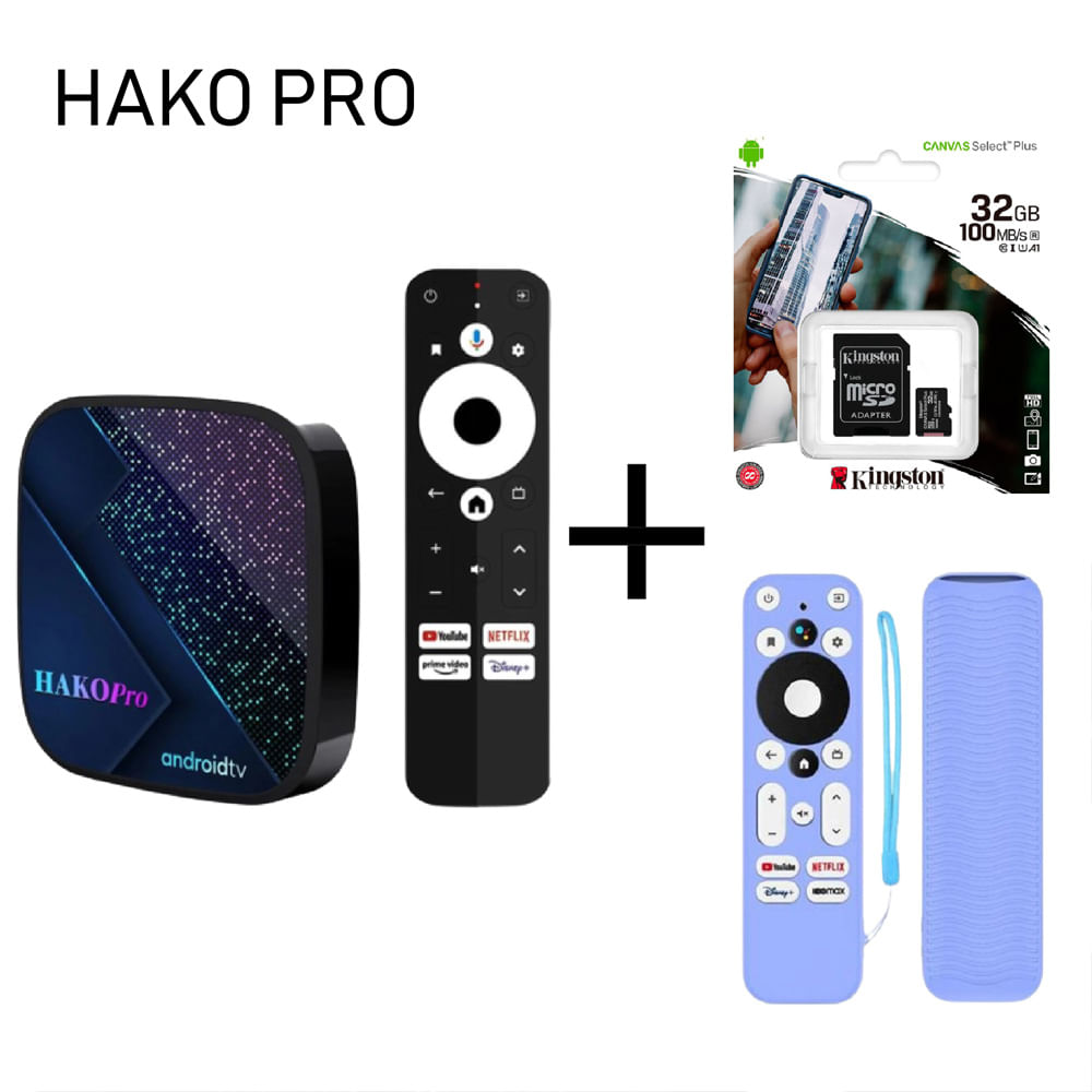 TV Box Hako Pro Android TV 4K S905Y4 Ultra HD +Funda Celeste PROTEC+MEM 32G
