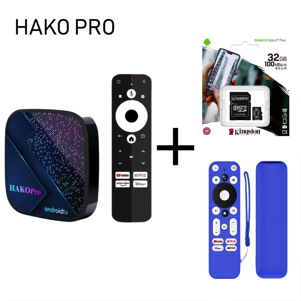 TV Box Hako Pro Android TV 4K S905Y4 Ultra HD+ Funda Azul PROTEC +MEM 32G