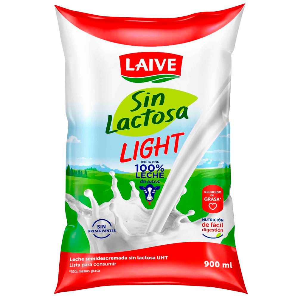 Leche UHT LAIVE Light sin Lactosa Bolsa 900ml