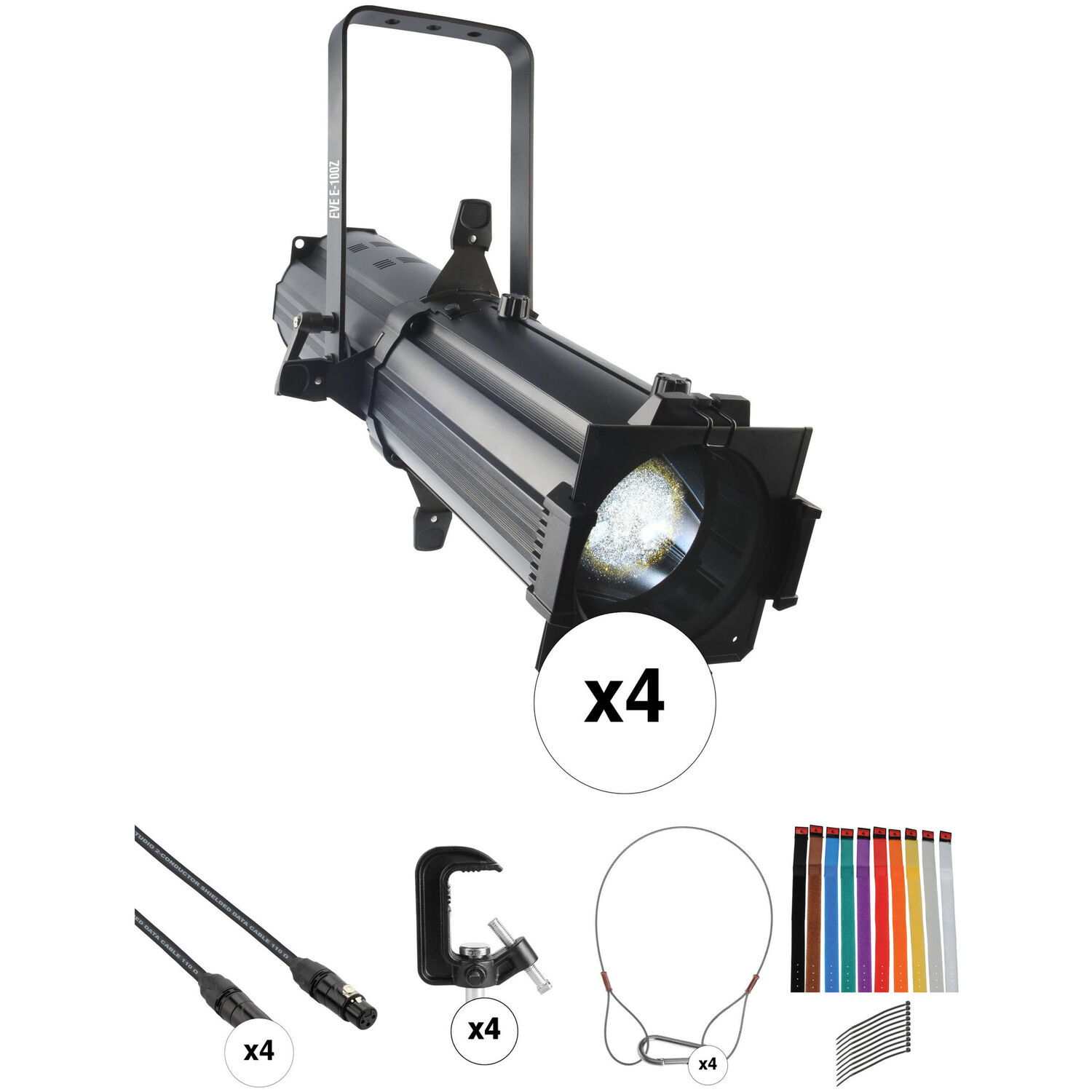 Kit de 4 Luces Chauvet Dj Eve E 100Z Ellipsoidal Led Spot Fixture con Accesorios