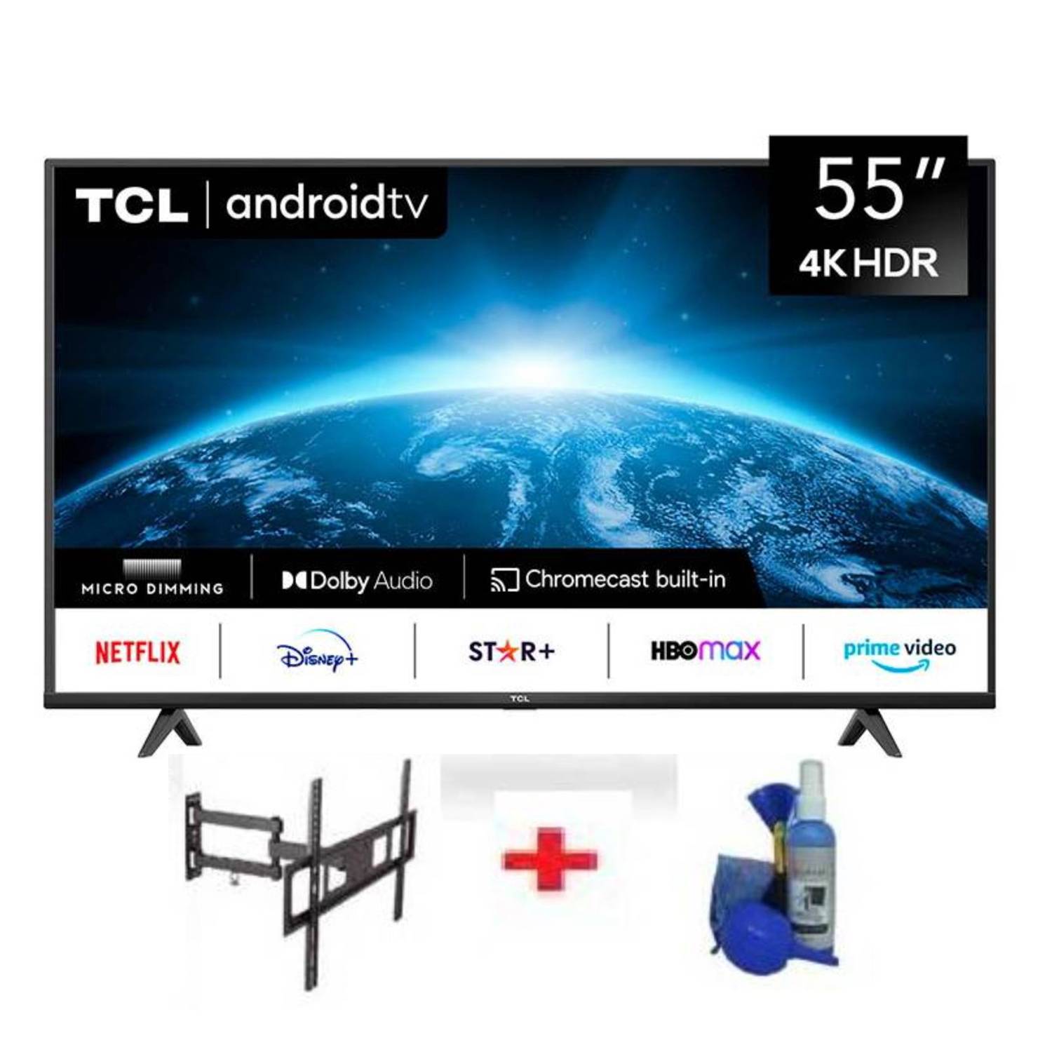 Televisor TCL 55 55P615 4K UHD Smart Tv Android + Kit y Rack