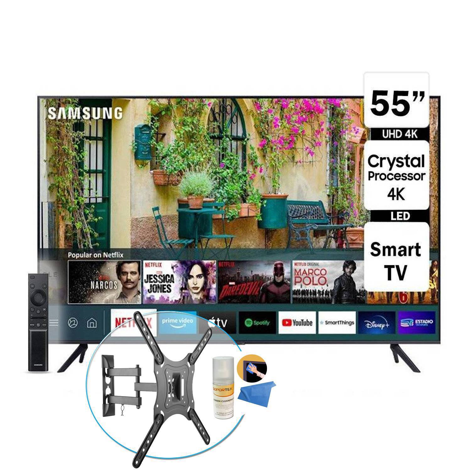 Televisor Samsung 55 LED 55AU7090 Smart TV UHD 4K Rack + kit