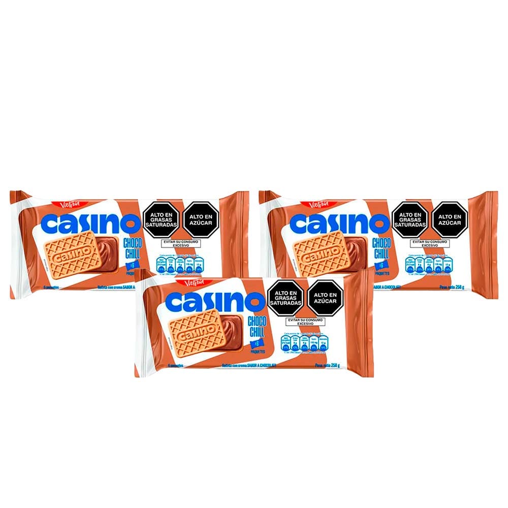 Pack Galletas CASINO Rellenas con Crema Sabor a Chocolate Paquete 6un x 3un
