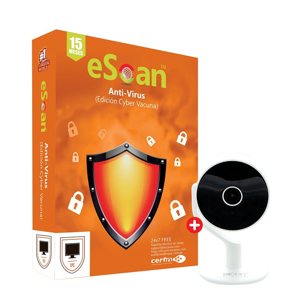 Antivirus Escan Cyber Vacuna + Camara Security Blanco