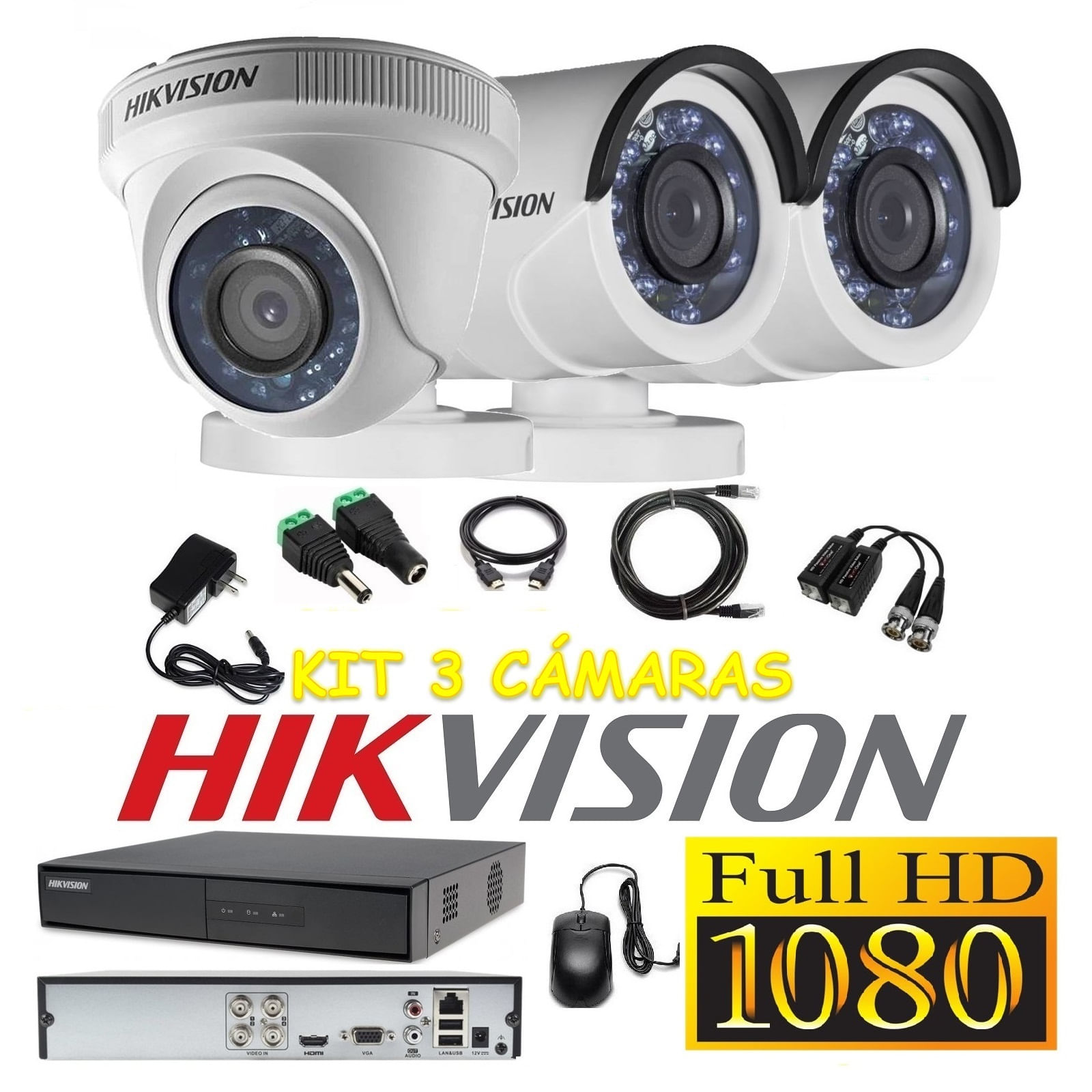 kit 3 Cámaras Seguridad FULLHD 1080p Hikvision