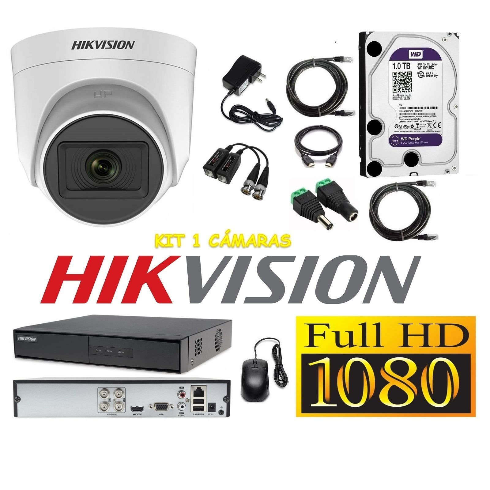 Cámaras Seguridad Kit 1 HIKVISION DOMO FULLHD Audio Incorporado 1Tb