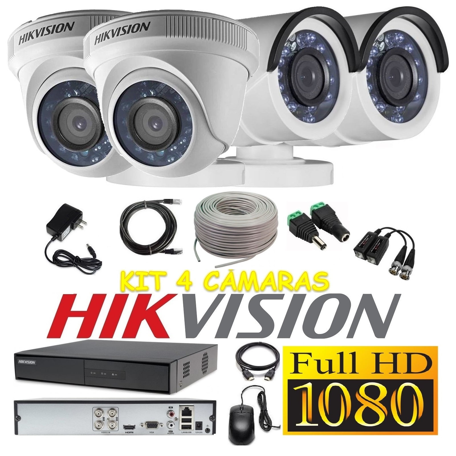 kit 4 Cámaras Seguridad FULLHD Hikvision + Cable