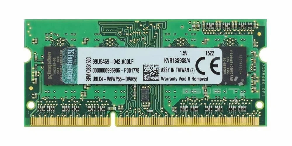 Memoria Ram Kingston KVR13S9S8/4 Capacidad 4GB DDR3 Sodimm Bus 1333 MHZ Cas Latency 9 KVR13S9S8 4