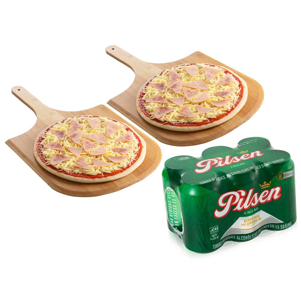2 Pizzas Americanas Familiar + PILSEN Six Pack 355ml