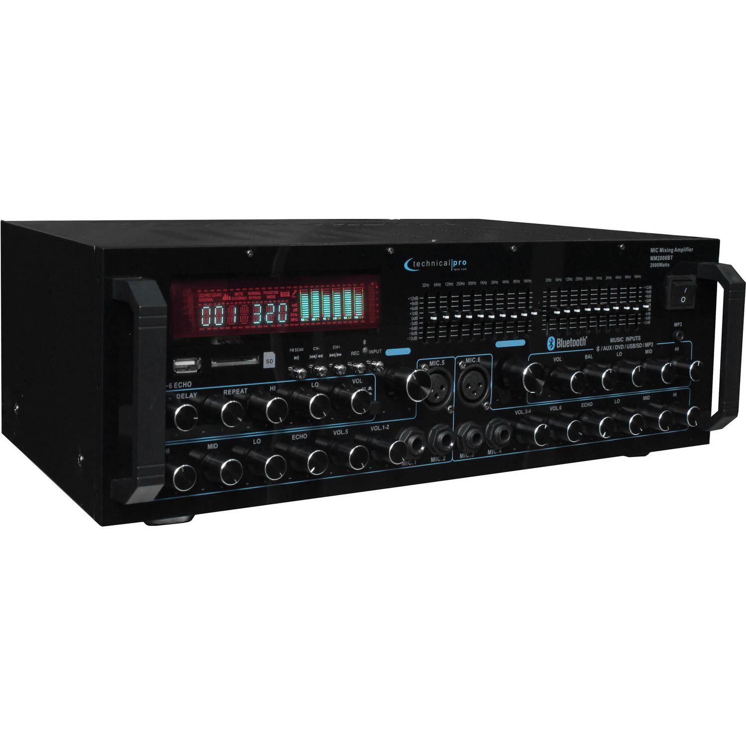 Amplificador de Mezcla de Micrófono Technical Pro Mm2000 Pro con Entradas Usb Tarjeta Sd Y Bluetoot
