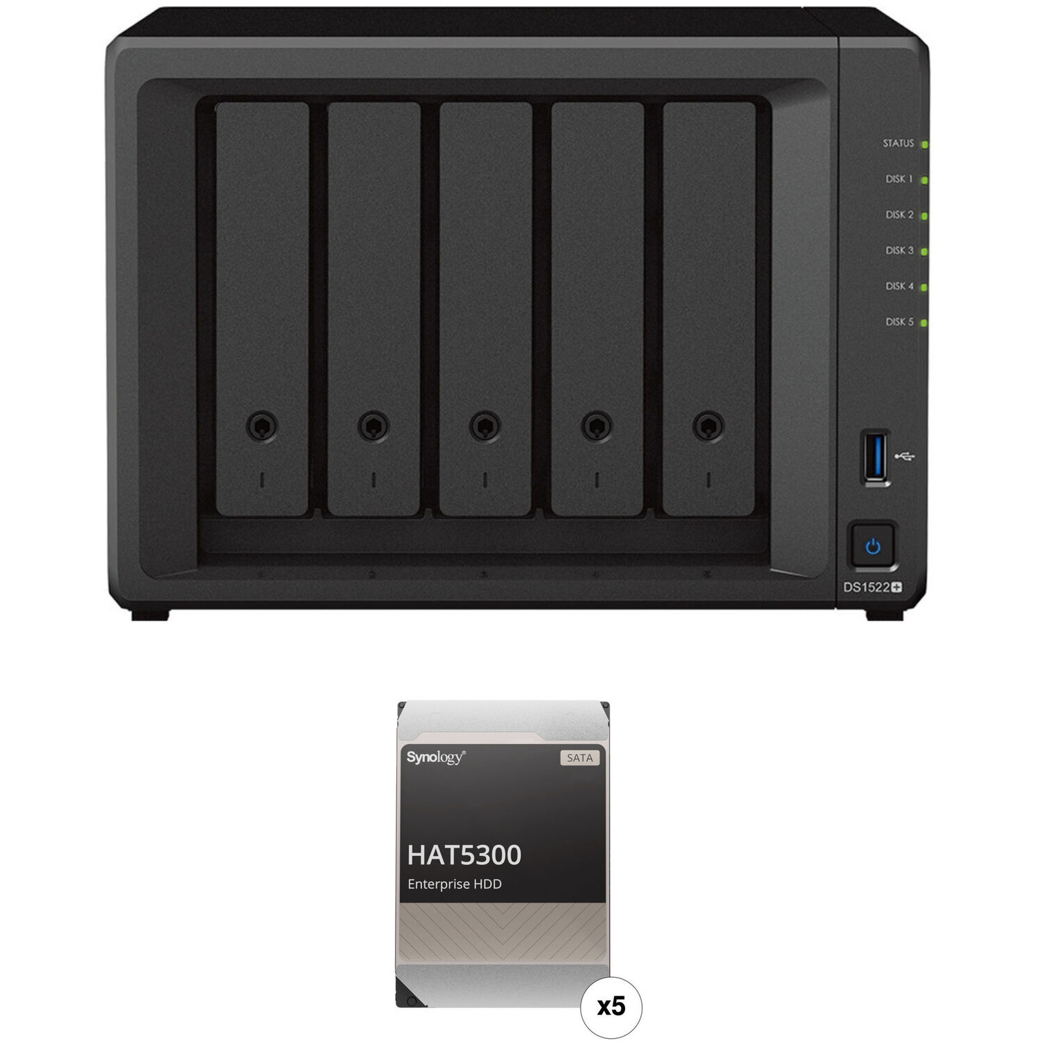 Kit de Carcasa Nas Synology Ds1522+ de 5 Bahías con 5 Unidades Empresariales Hat5300 de 12Tb