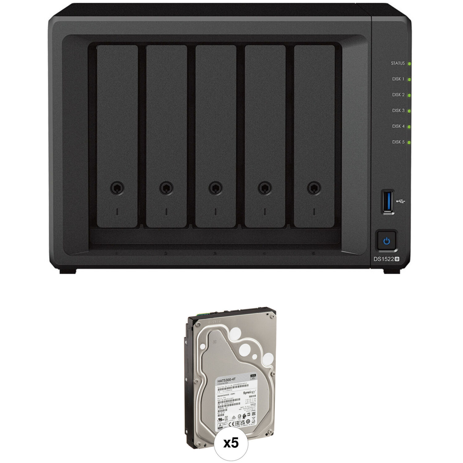 Kit de Carcasa Nas Synology Ds1522+ de 5 Bahías con 5 Unidades Empresariales Hat5300 de 4Tb Totaliz
