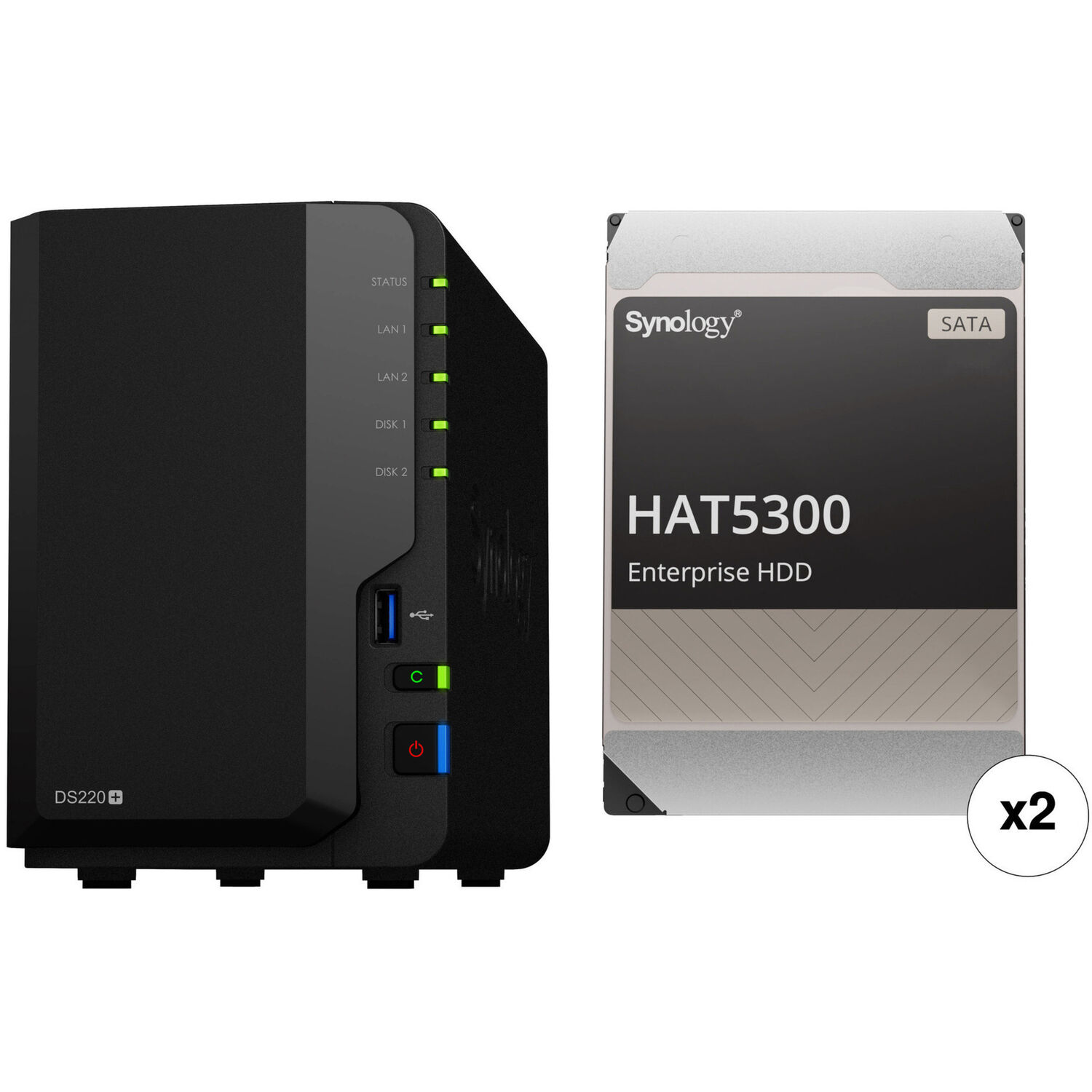 Kit de Carcasa Nas Synology Ds220+ de 2 Bahías con Unidades Empresariales Synology Hat5300 de 24Tb