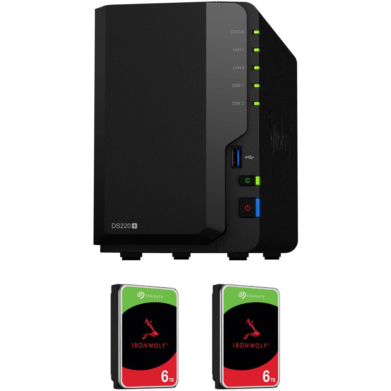 Kit de Carcasa Nas Synology Diskstation Ds220+ de 2 Bahías con Unidades Seagate Ironwolf Nas de 12Tb