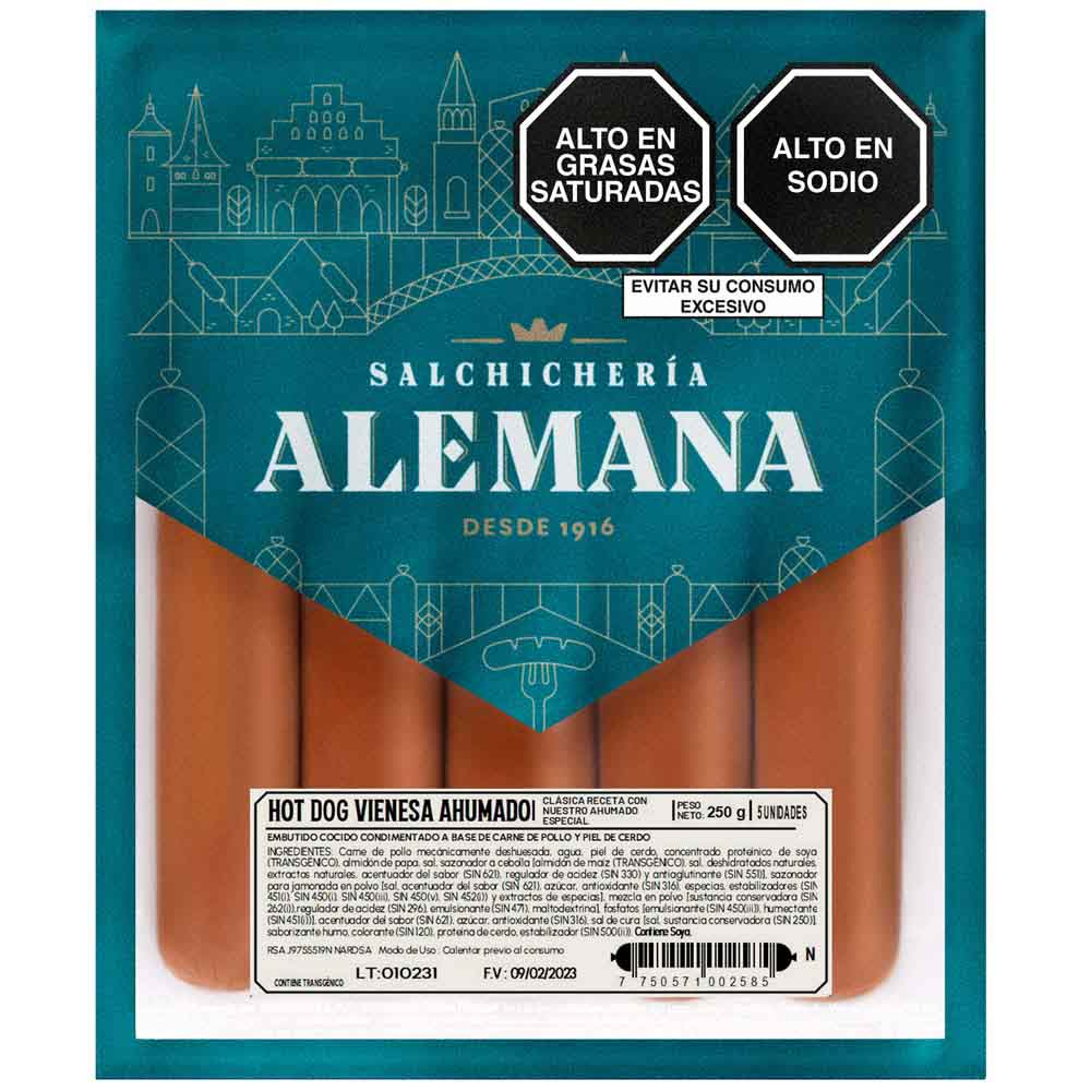 Hot Dog Vienesa Ahumado SALCHICHERÍA ALEMANA Paquete 250g