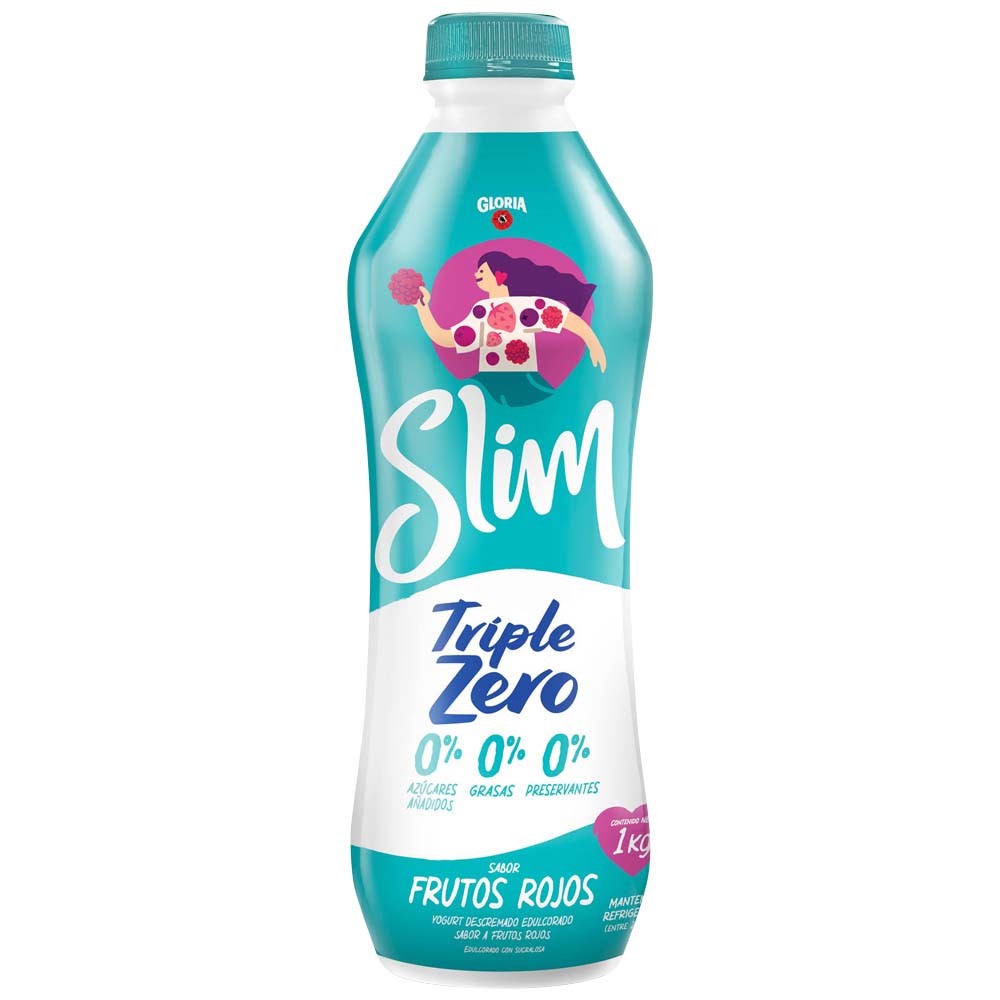 Yogurt GLORIA Slim Triple Zero Sabor a Frutos Rojos Botella 1Kg