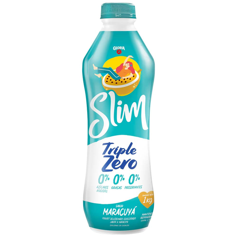 Yogurt GLORIA Slim Triple Zero Sabor a Maracuyá Botella 1Kg