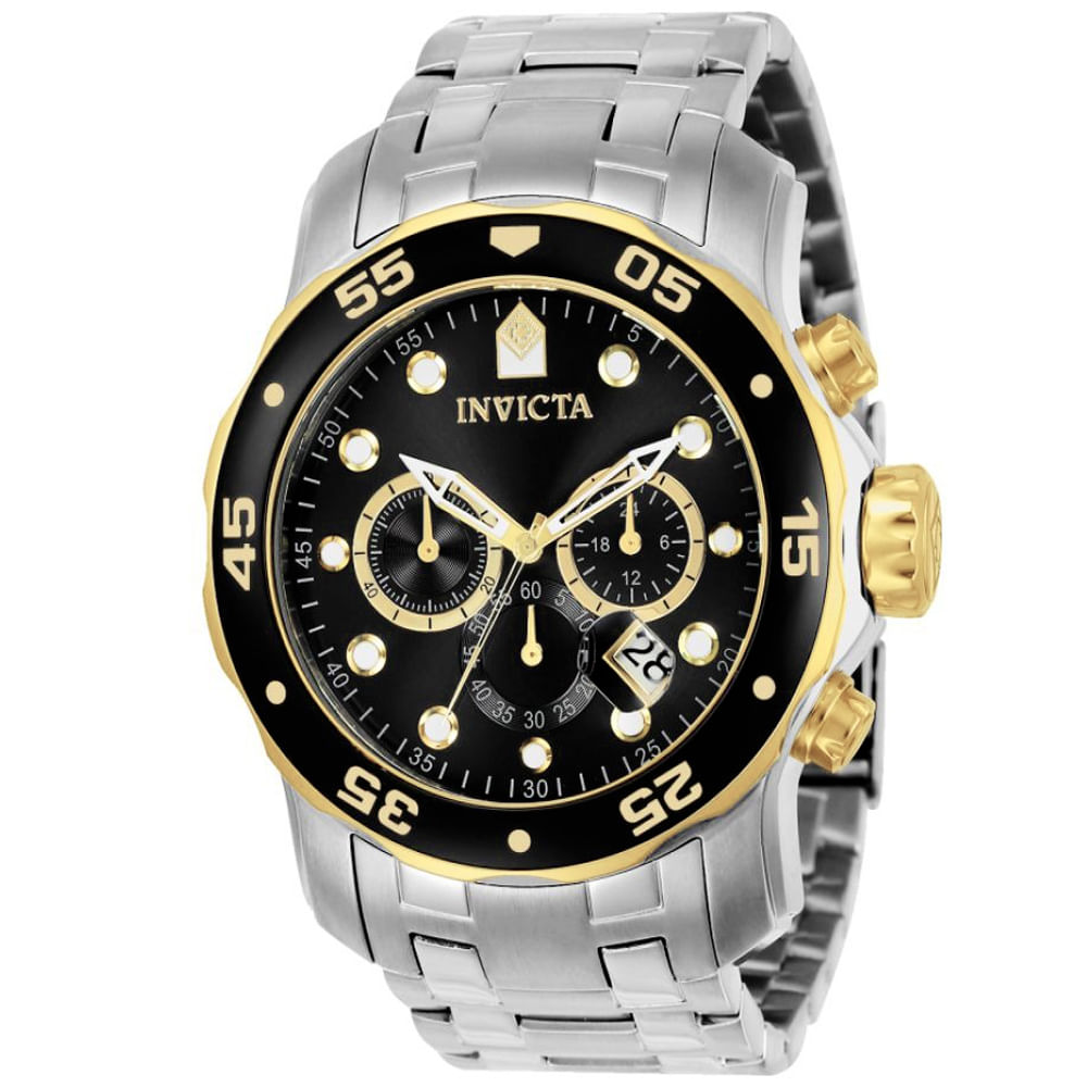 Reloj Invicta Pro Diver 80039 Fecha Cronometro Acero Inoxidable Plateado Dorado negro