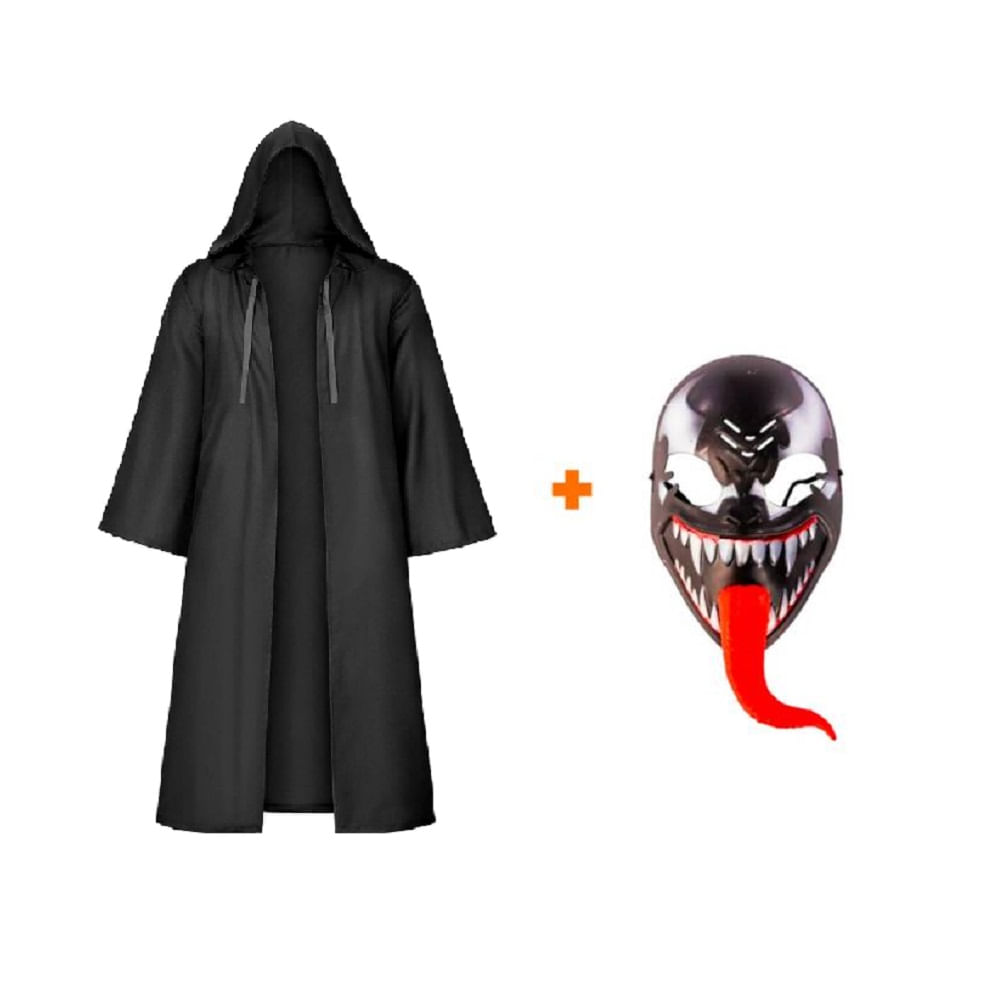 Disfraz Halloween Traje Negro  y Máscara Venom LED Talla L