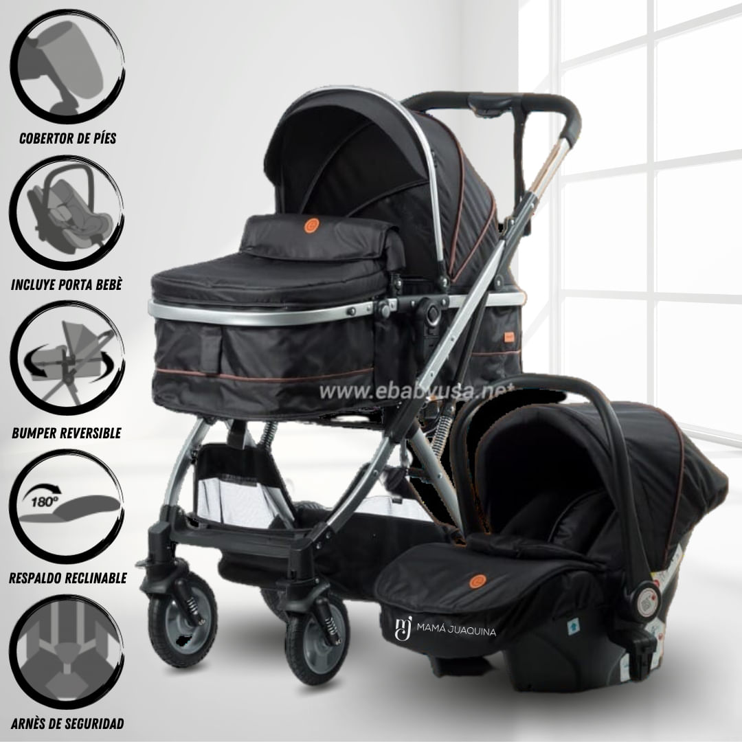 Coche Cuna Travel System Ebaby Ronda Plus con Porta bebé Negro