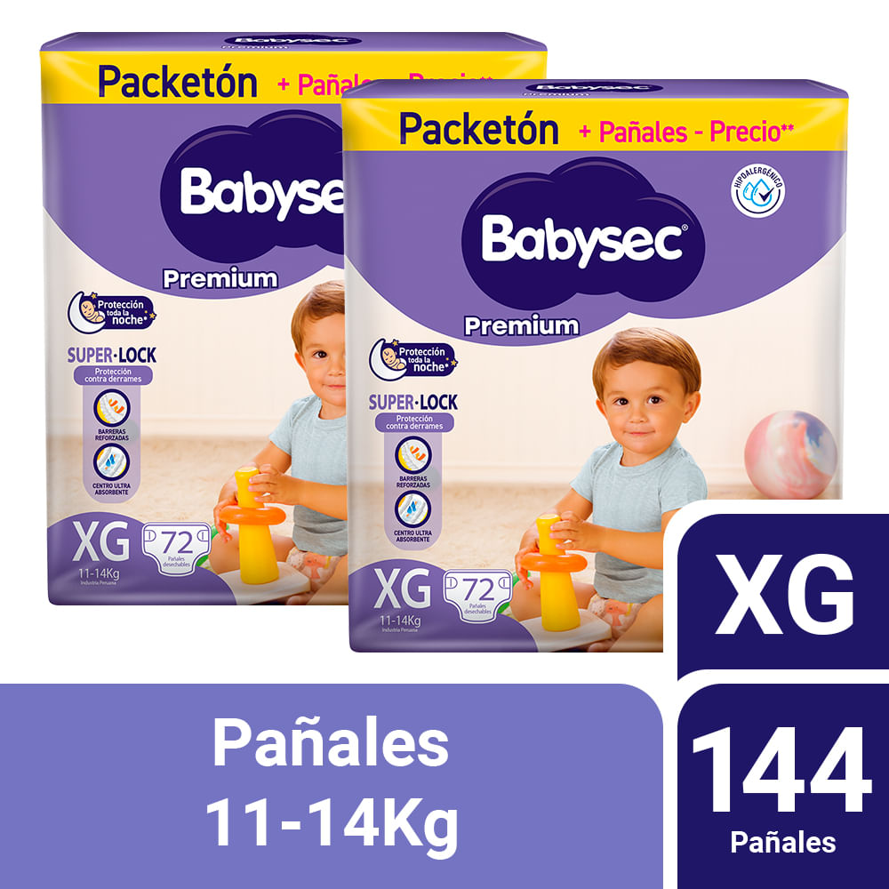 Pack BABYSEC Pañales para Bebé Premium XG Paquete72un x 2un