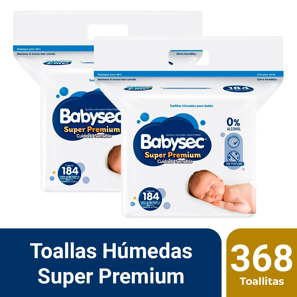 Pack Toallitas Húmedas BABYSEC Super Premium Paquete 184un x 2un