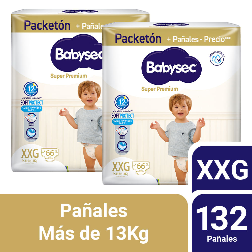 Pack Pañales para Bebé BABYSEC Super Premium Packetón XXG Paquete 66un x 2un