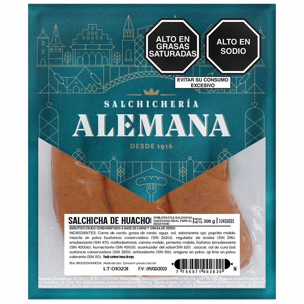 Salchicha de Huacho SALCHICHERÍA ALEMANA Paquete 300g