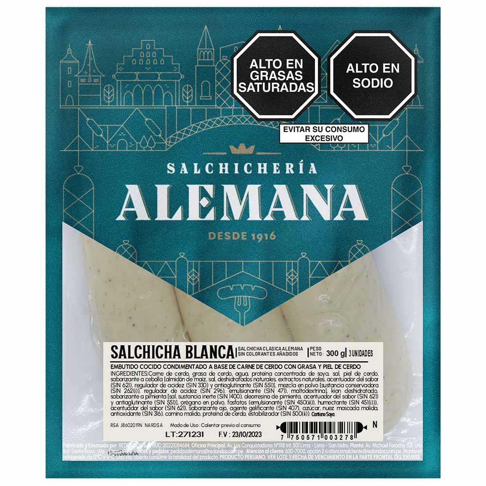 Salchicha Blanca SALCHICHERÍA ALEMANA Paquete 300g