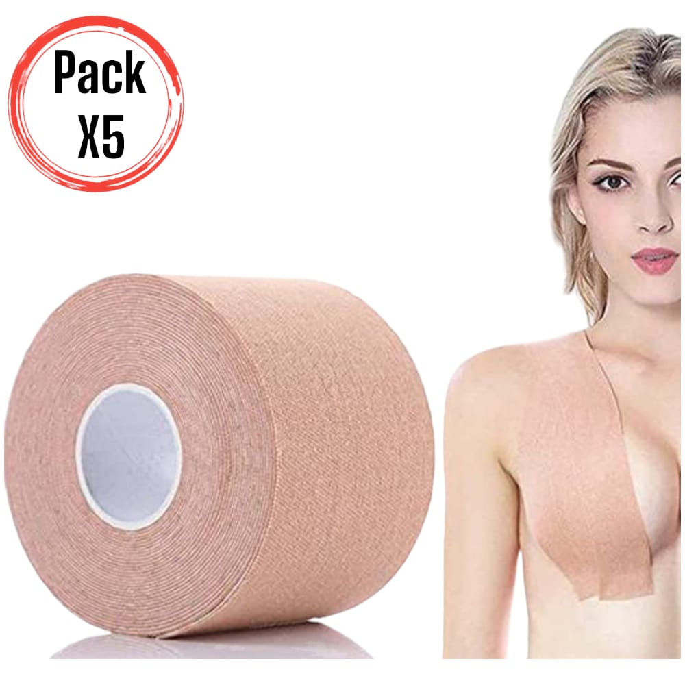 Pack X5 Adhesivo para la Piel Boob Tape 5cmx5m Levanta Busto Cubre Pezon Beige