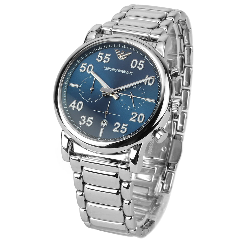 Reloj Emporio Armani Luigi AR11132 Fecha Cronómetro Acero Inoxidable Plateado Azul