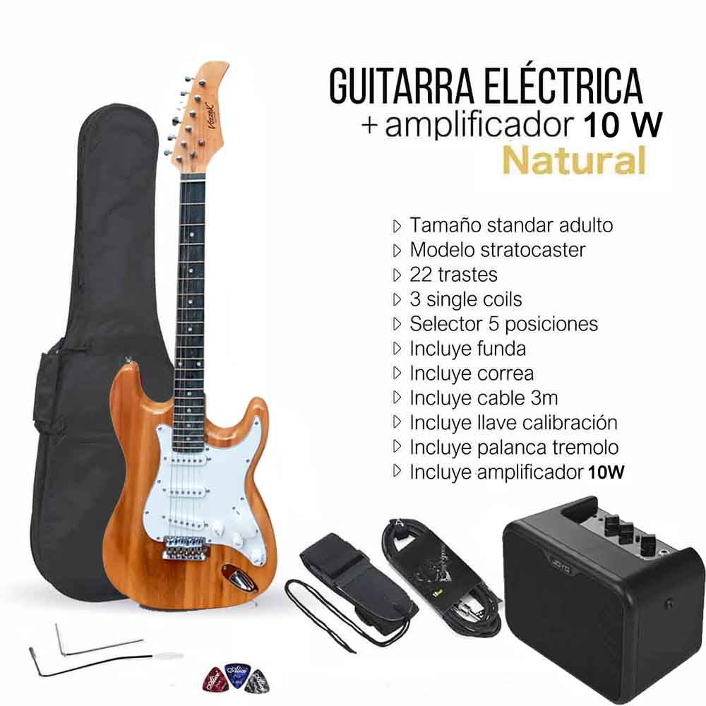 Guitarra Eléctrica Strato Natural con Amplificador Joyo 10W