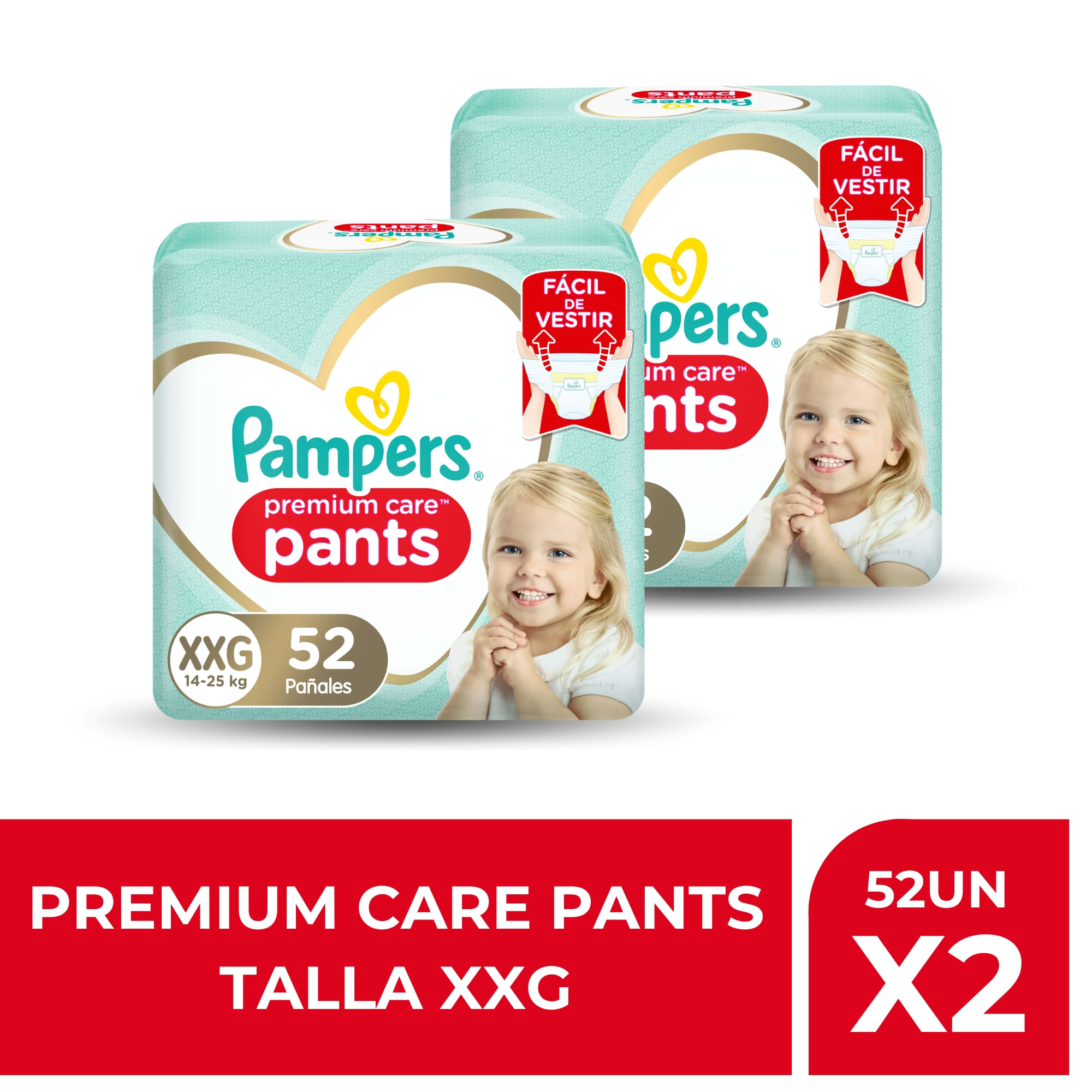 Packs Pañales Desechables PAMPERS Premium Care Pants Talla XXG Paquete 104un