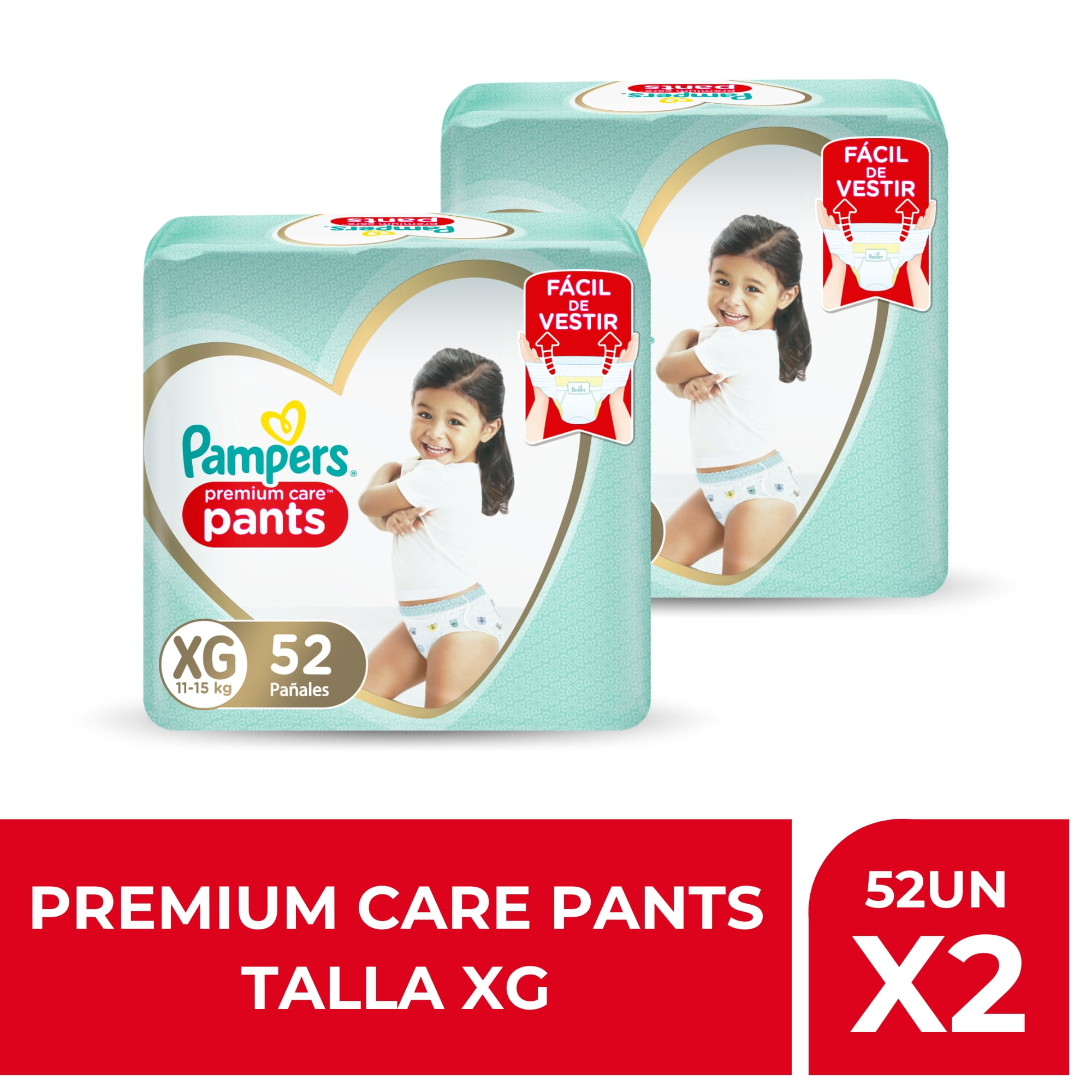 Packs Pañales Desechables PAMPERS Premium Care Pants Talla XG Paquete 104un