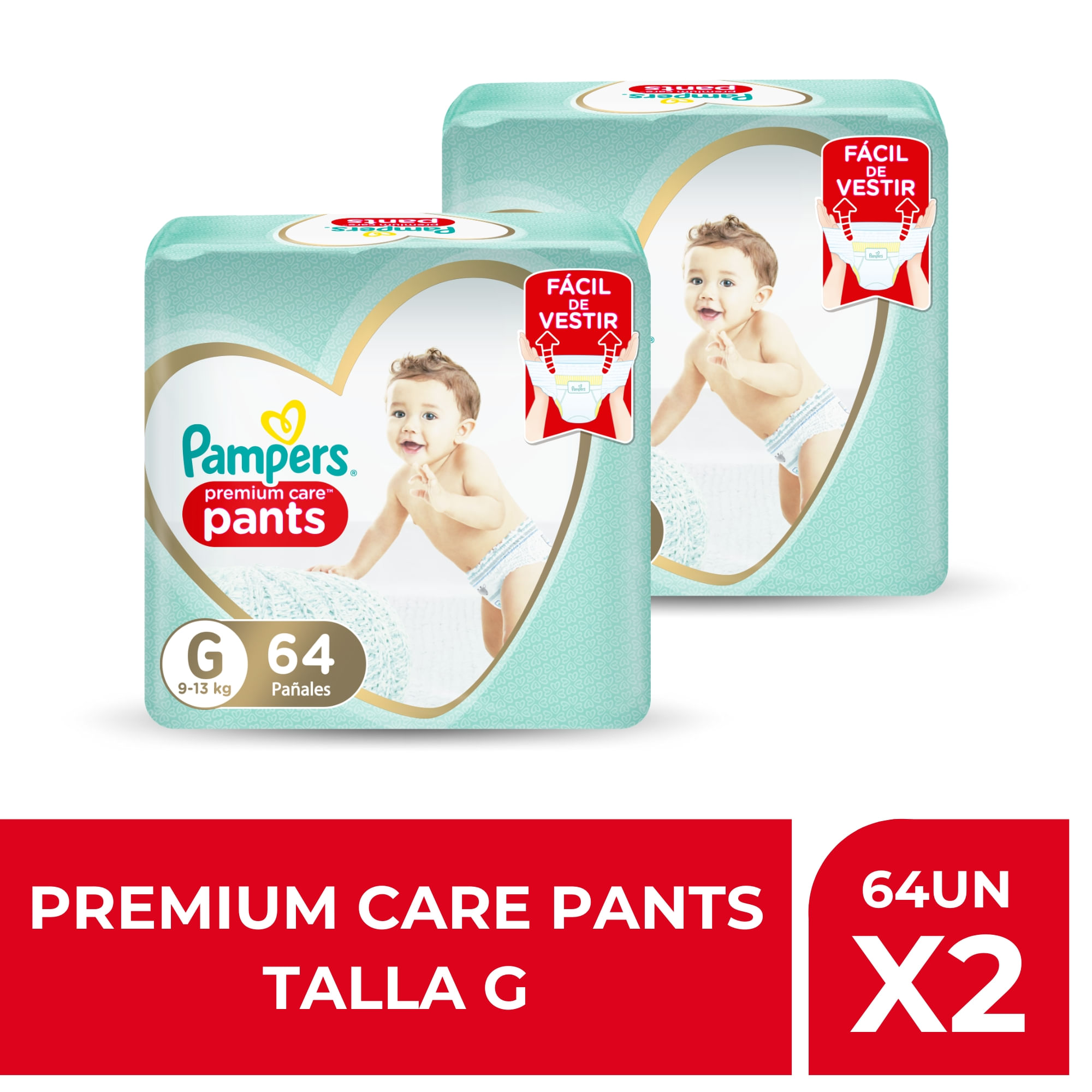 Packs Pañales Desechables PAMPERS Premium Care Pants Talla G Paquete 128un