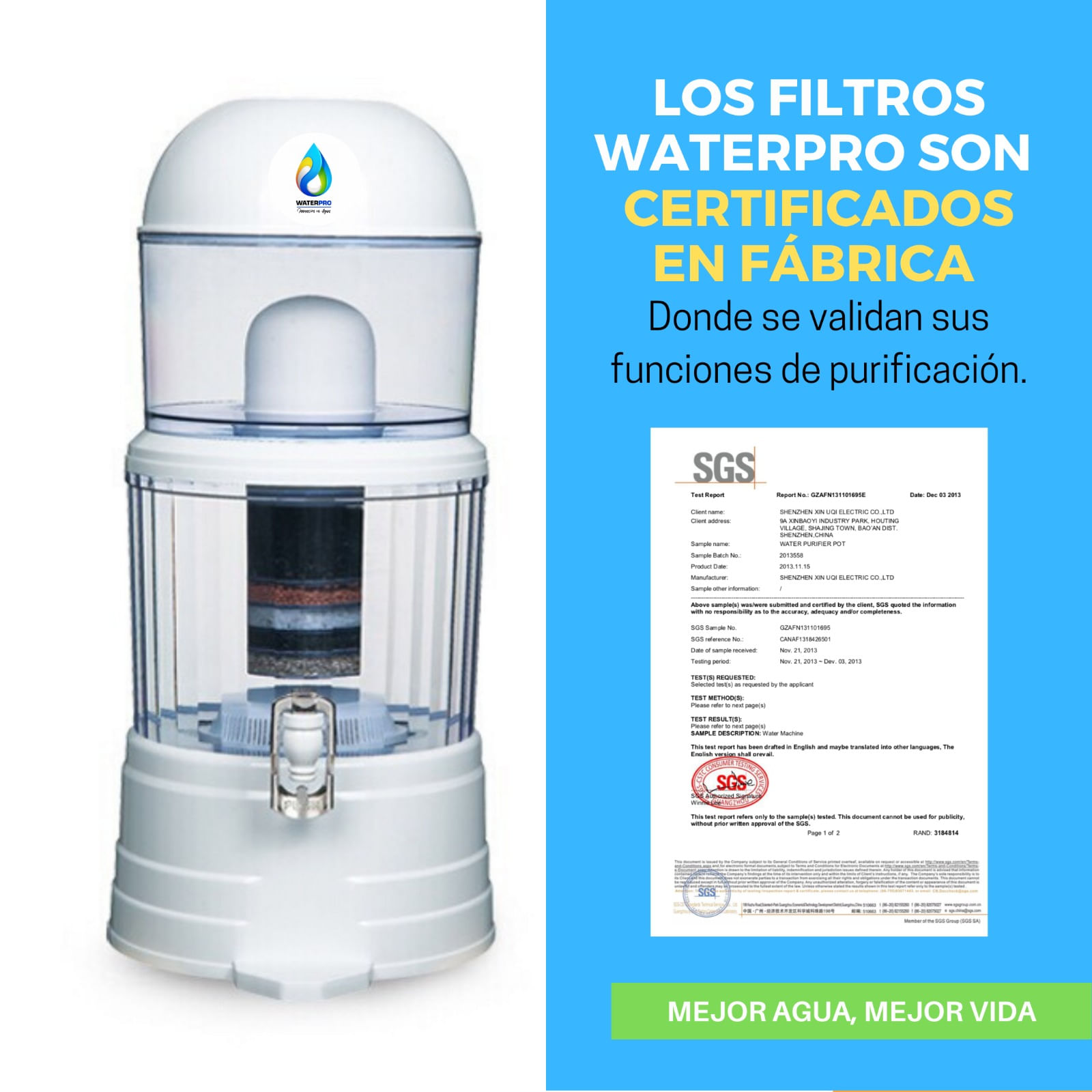 Filtro Purificador de Agua + Kit de repuestos para Filtros GRATIS WaterPro