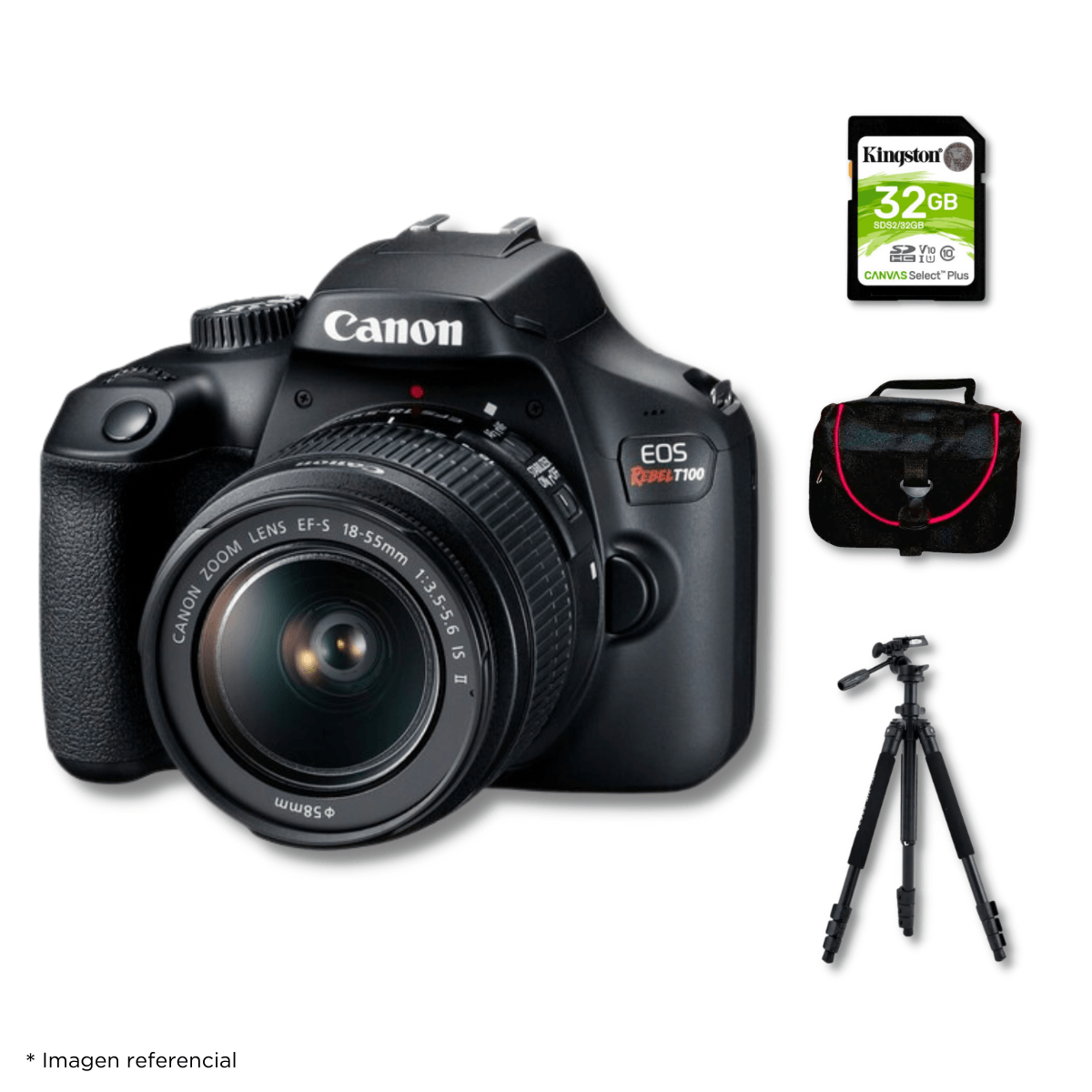 Cámara Canon EOS T100 + Lente 18-55mm + Kit Deluxe