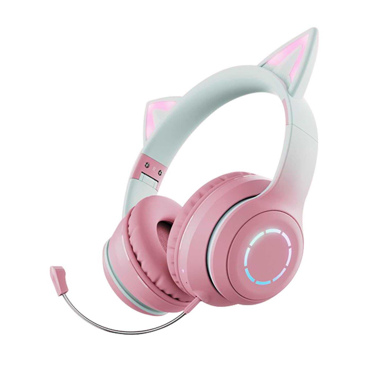 Auriculares De Oído Auriculares Para Juegos Gato Brillante Con Luces De Colores Rosa Verde