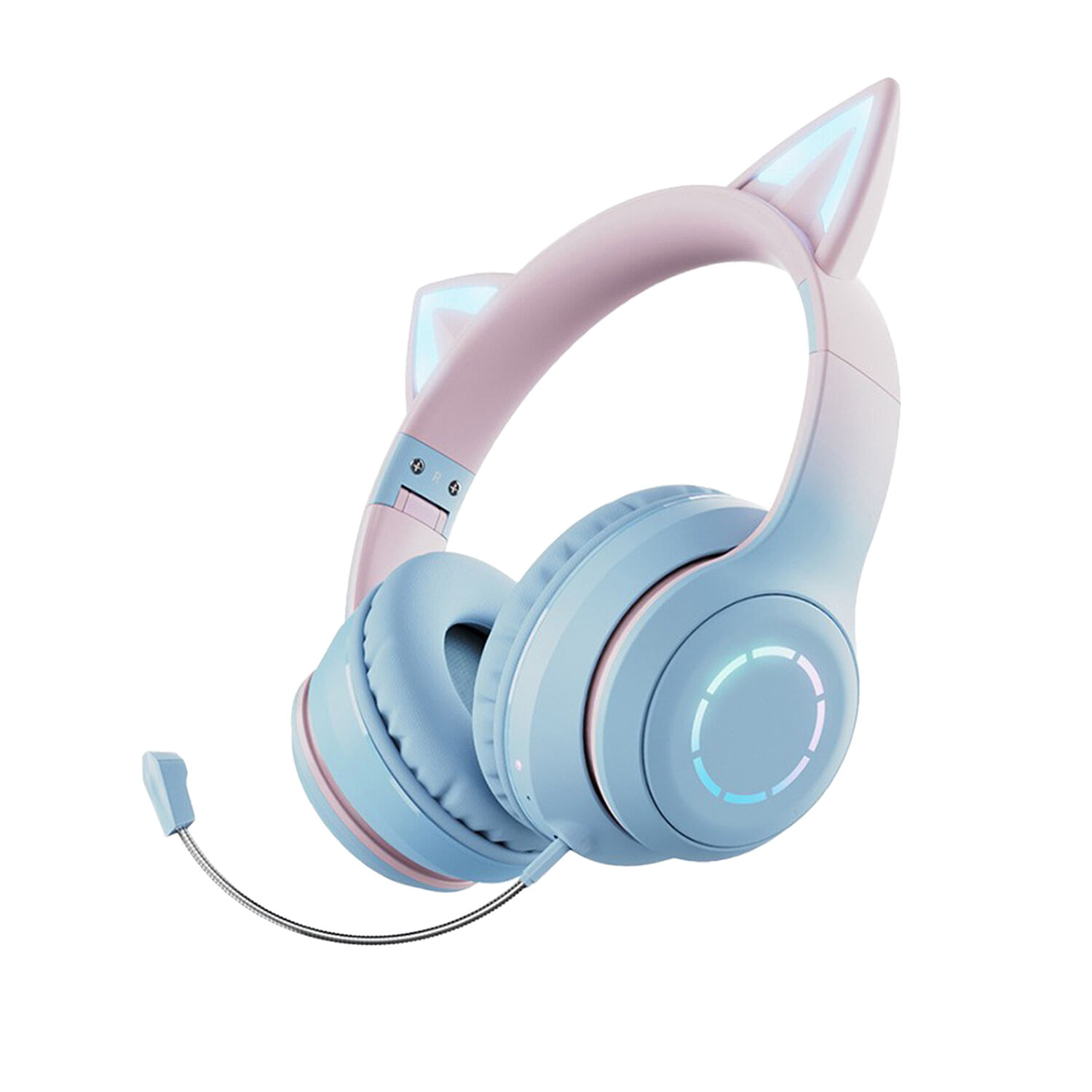 Auriculares De Oído Auriculares Para Juegos Gato Brillante Con Luces De Colores Azul Rosa