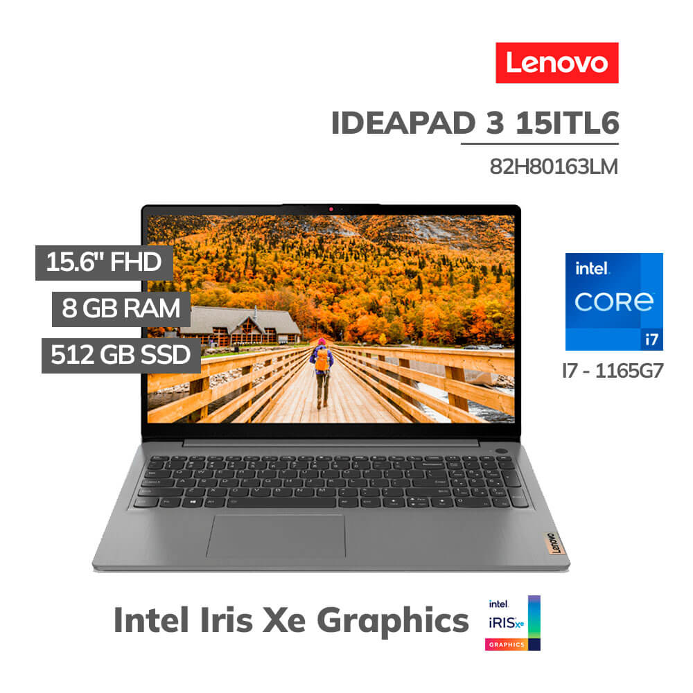 Laptop 15.6 Lenovo IdeaPad 3 15ITL6 I7-1165G7 8GB 512GB SSD FHD Freedos (82H80163LM) Gris