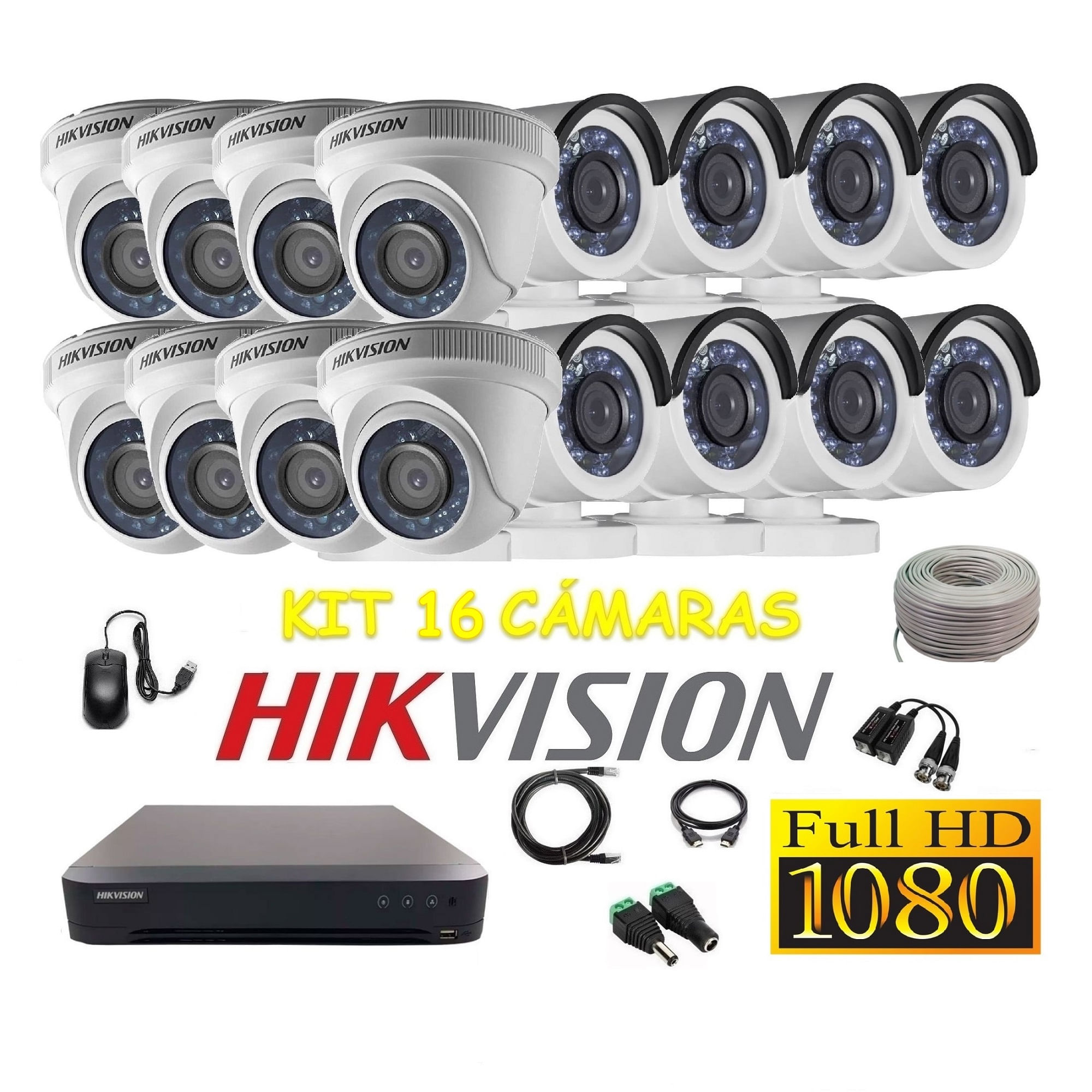 kit 16 Cámaras Seguridad FULLHD Hikvision + Cable