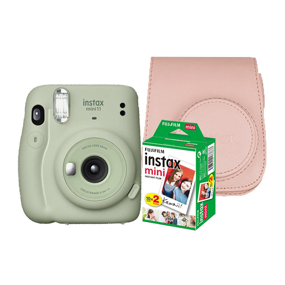 Camara Fujifilm Instax Mini 11 Verde Pastel+Pack de Peliculax20+Estuche