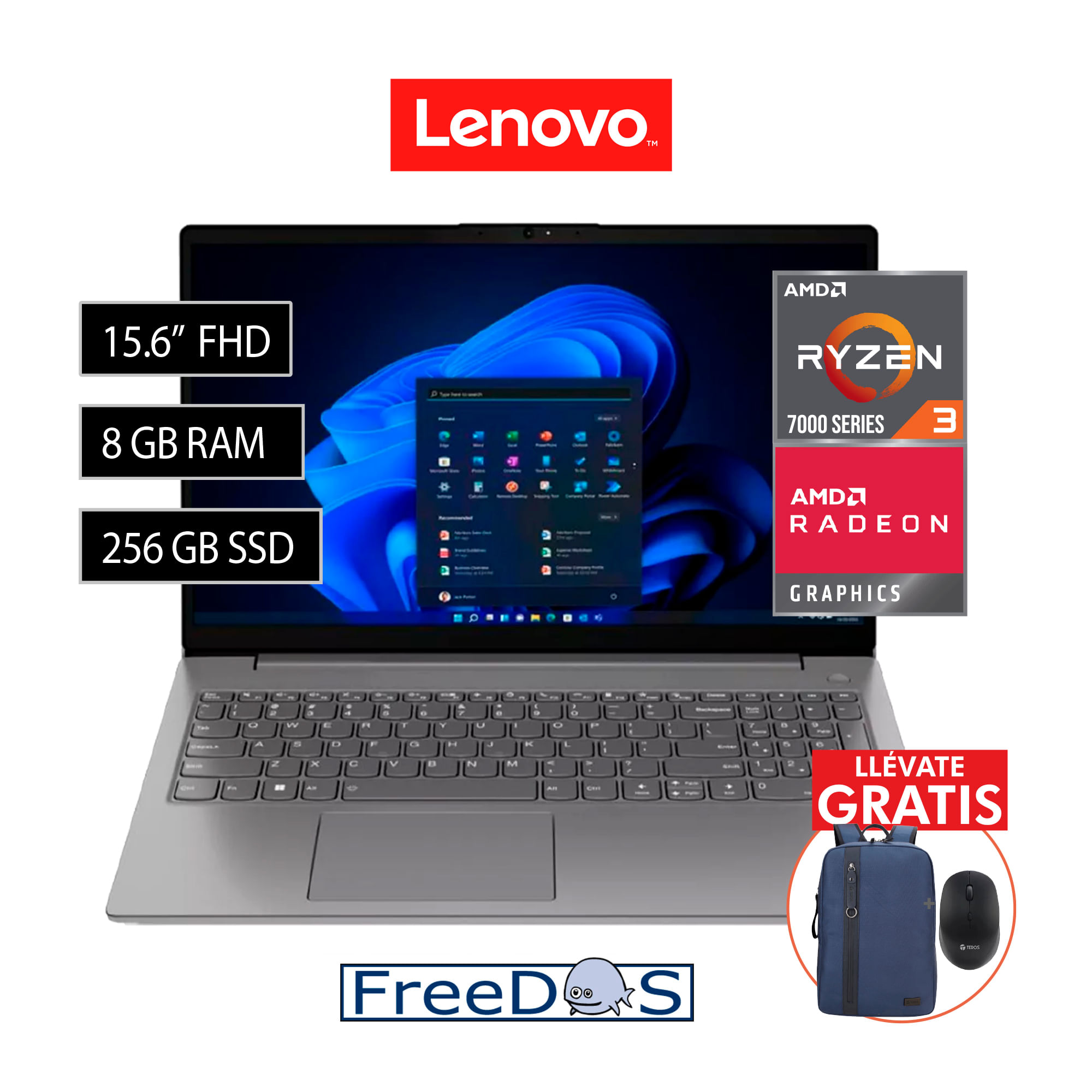 Laptop Lenovo V15 G4 AMN 15.6" FHD Ryzen 3 7320U 8GB 256GB Freedos