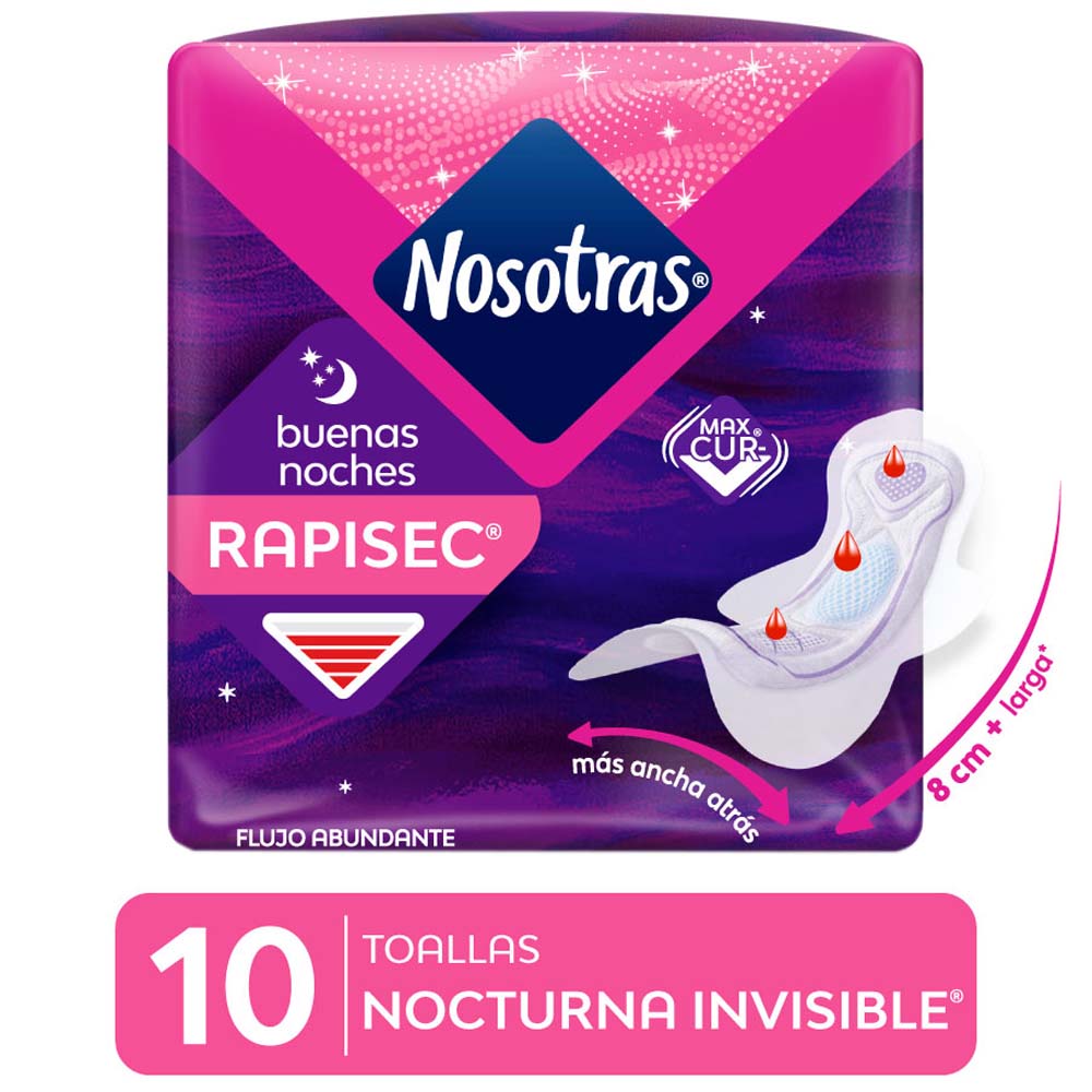 Toalla Higiénica NOSOTRAS Buenas Noches Invisible Rapisec Paquete 10un